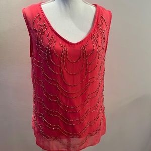 Coral Beaded Women’s Top Lined Size 12 Collection DressBarn Made in the USA